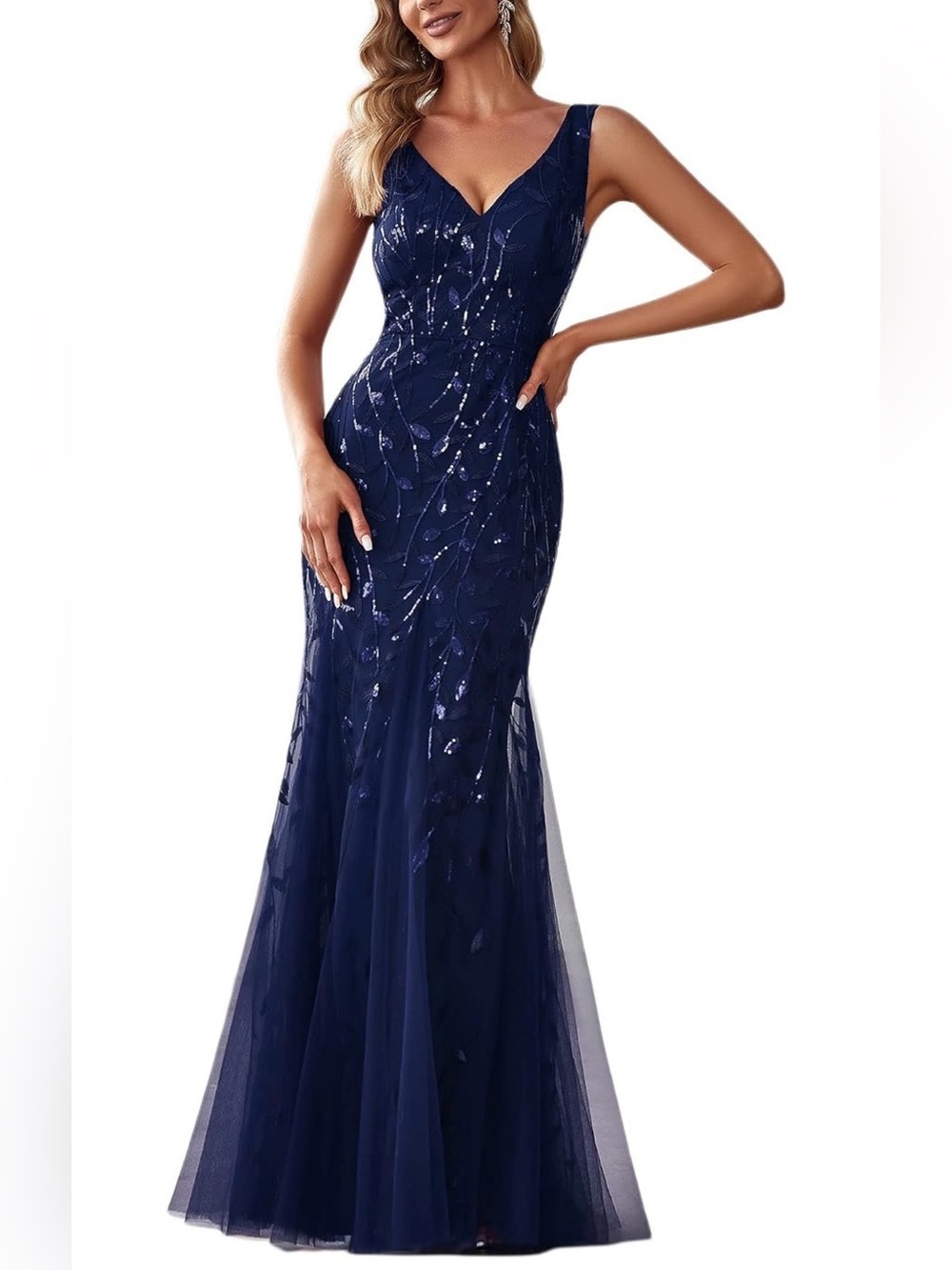Ever-Pretty  Women's Long Sleeveless Mermaid Evening Dress with Double V Neck